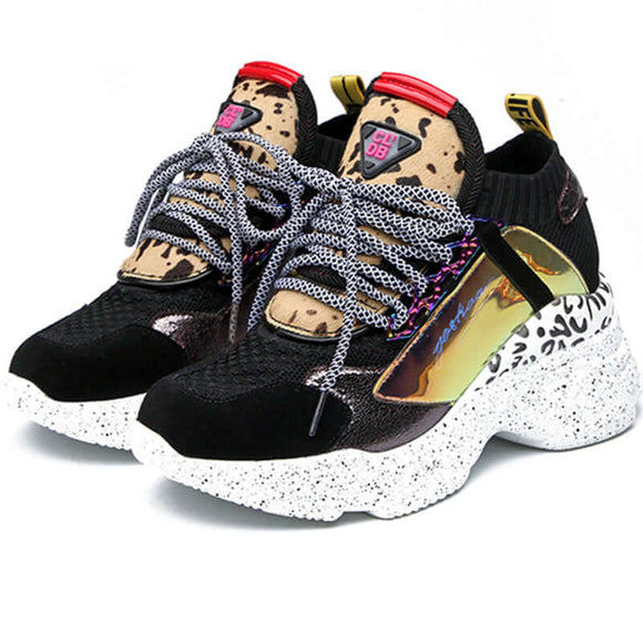 Women Chunky Street Sneakers Knit Thick Soled Increased Women's Sneaker 2020 Spring Breathable Woman Shoes Lady Footwear